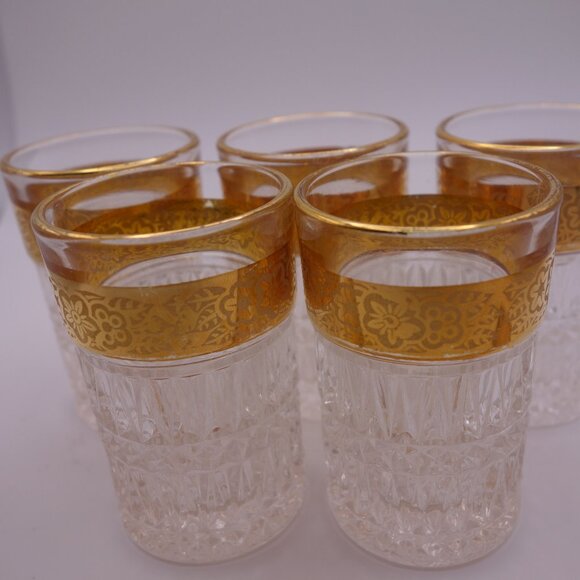 Set of One(1) Glass Bottle and Five(5) Shot Glasses with Gold Decoration - Picture 11 of 12